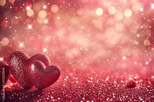 Glittering Hearts and Stars Festive Valentine Background  
