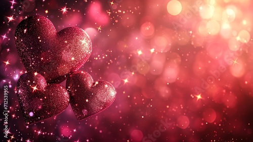 Glittering Hearts and Stars Festive Valentine Background