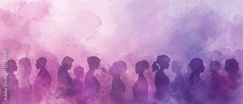Unity and Strength: Women Silhouettes in Purple-Pink Wash