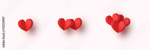 Hearts paper balloons set isolated on light pink background. Vector red symbols of love template for Happy Mother's or Valentine's Day greeting card design