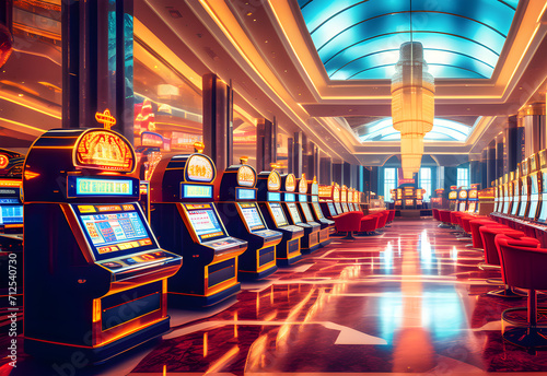 Slot machines in a casino hall 