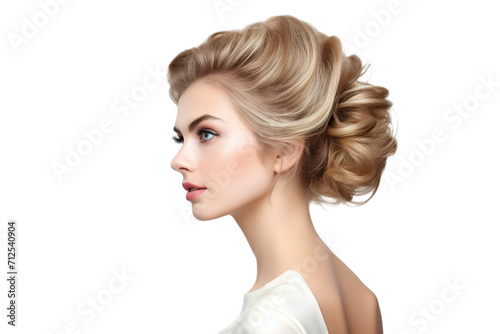 beautiful model with updo wedding hairstyles isolate on white background PNG