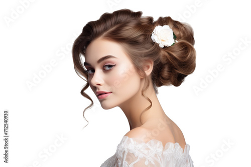 beautiful model with updo wedding hairstyles isolate on white background PNG