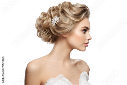 beautiful model with updo wedding hairstyles isolate on white background PNG