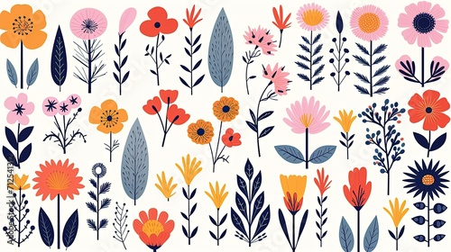 collection of vector watercolor spring wild flowers