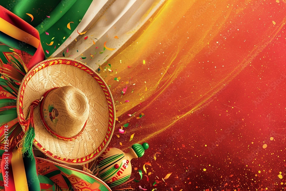 Fiesta Theme with Waving Mexican Flag Background
