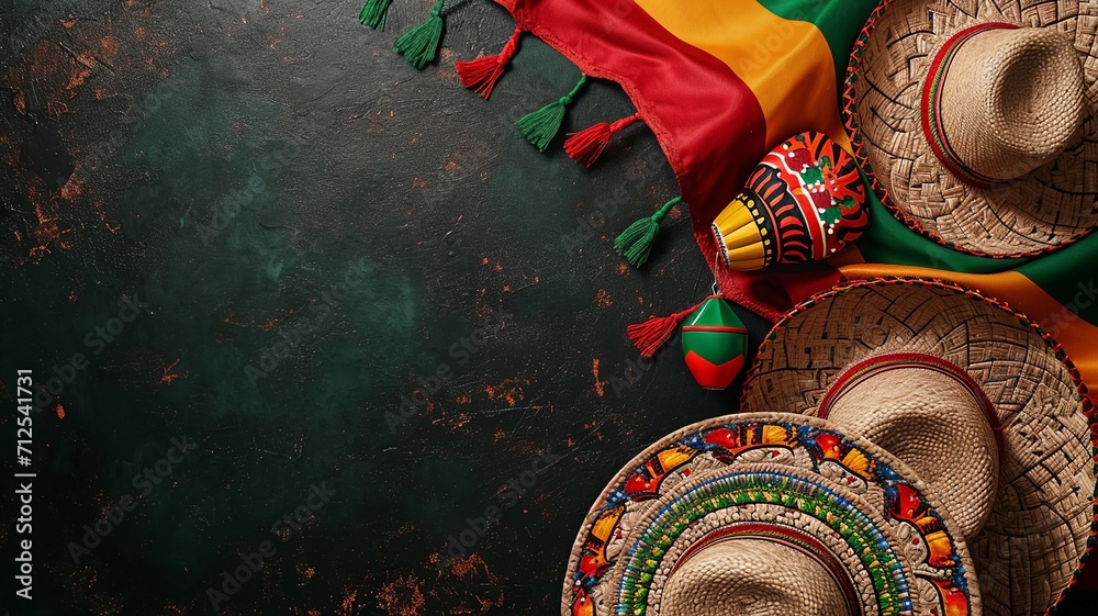 Fiesta Theme with Waving Mexican Flag Background