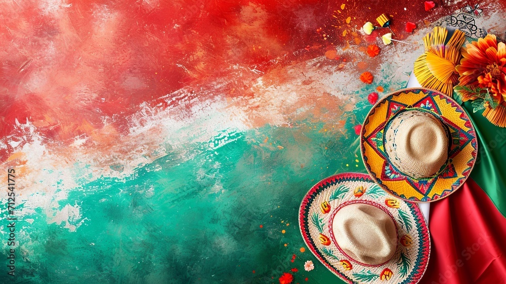 Fiesta Theme with Waving Mexican Flag Background