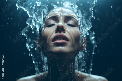 Woman pouring water over her face