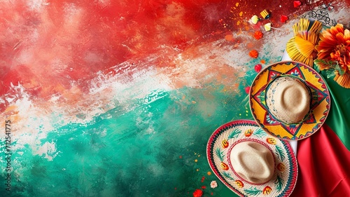 Obraz na płótnie Fiesta Theme with Waving Mexican Flag Background w salonie