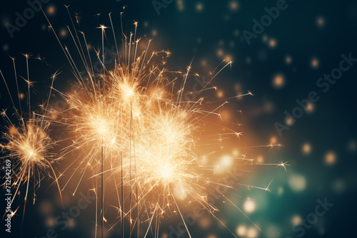 orange birthday magnesium rod sparks with sparkling lights in defocused bokeh background  banner