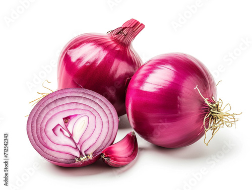 Red onion isolated on white background. Minimalist style.