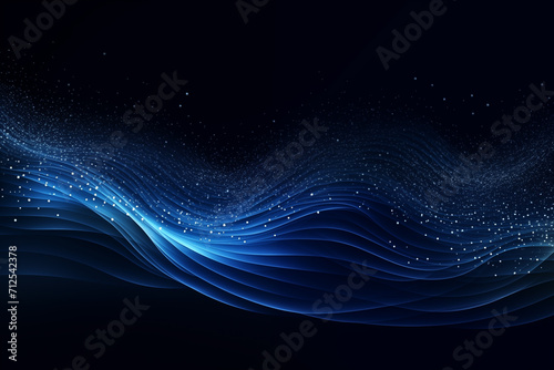 abstract dots blue waves on black background, digital ocean of datas in digital network