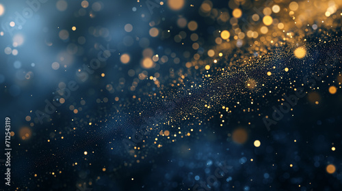Golden shiny abstract background with blurred emerald lights sprinkles, bokeh. Night, dark, party horizontal panorama, abstract background with Dark blue and gold particle, Ai generated image
