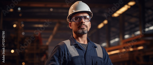 Portrait of Professional Heavy Industry Engineer Worker Wearing Safety Uniform, Goggles and Hard Hat Smiling