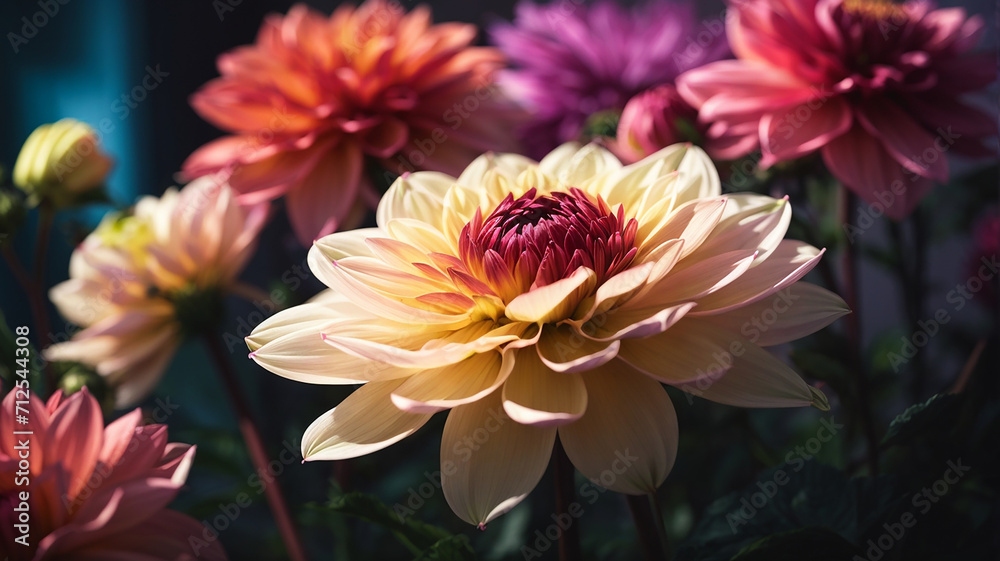 Obraz premium Beautiful Dahlia flowers in garden.