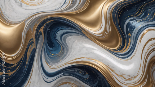 fließender Marmor, mit Farbwelle in gold, silber und blau photo