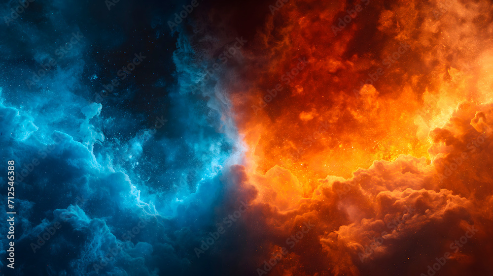 Imagen de nubes de color azul y de color naranja como símbolo del cambio climático - obrazy, fototapety, plakaty 