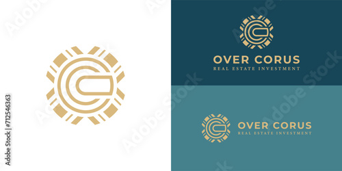 logo design inspiration for a real estate investment and management company from abstract letters O and C isolated with abstract golden ornament in circle shape also suitable for the brand or company