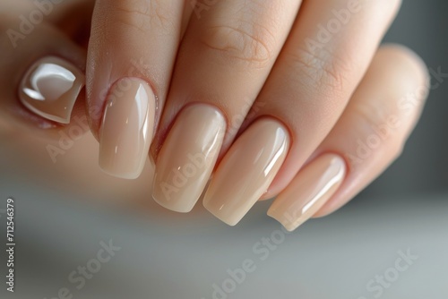 Female hand with red nail design. Manicure salon services presentation