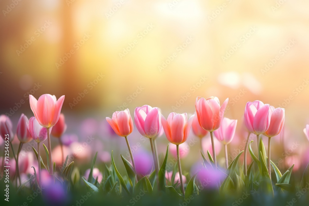 Tulip flowers meadow selective focus