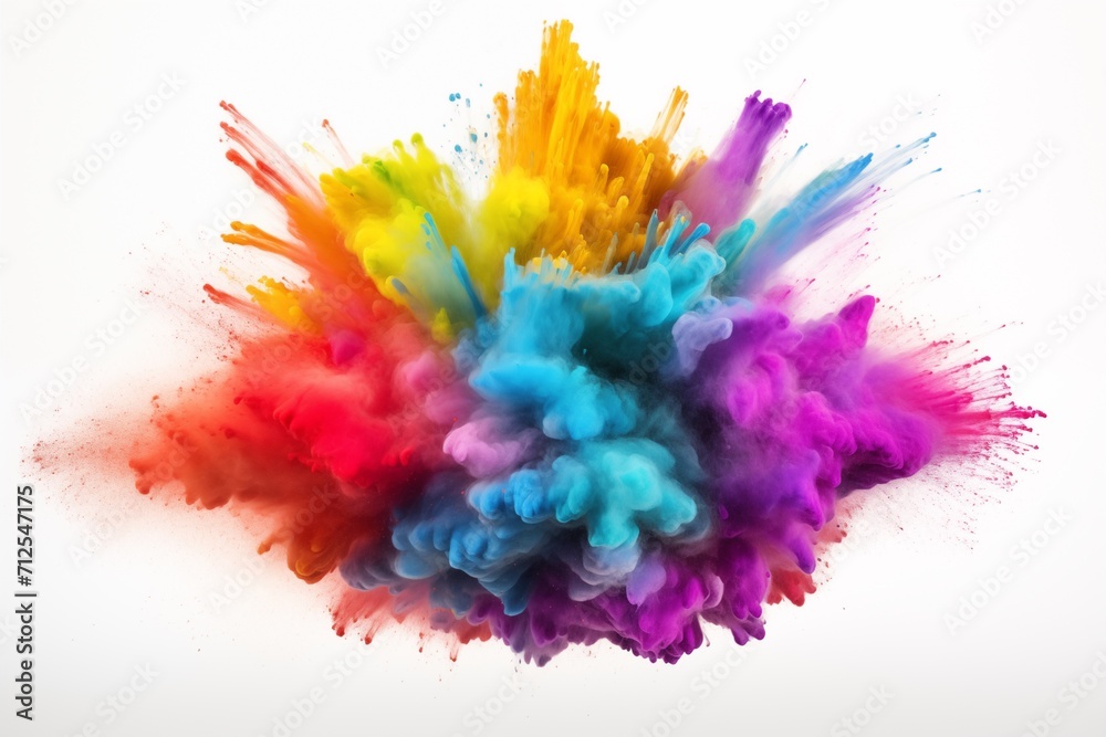 a colorful mixed rainbow powder explosion isolated on white background