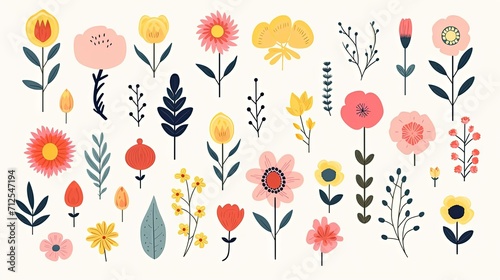 collection of vector watercolor spring wild flowers