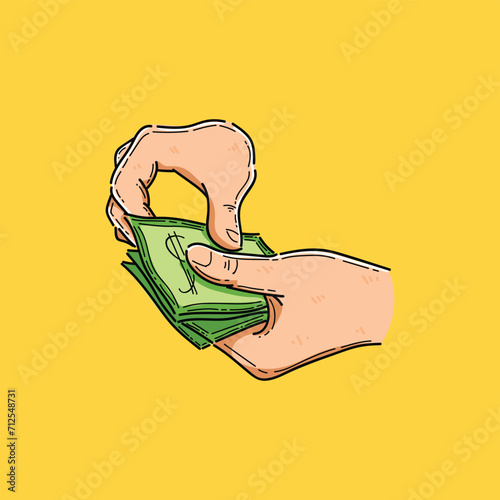 money count by hand illustration vector design in a yellow background