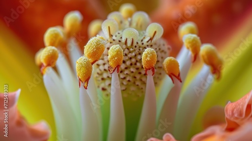  a close up view of a pink flower with yellow stamens