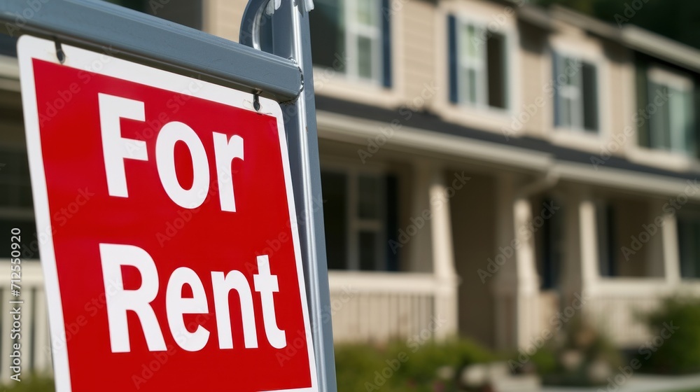 For rent sign in front of new house. Real estate concept.