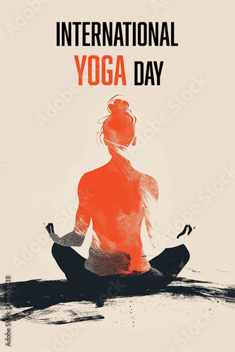silhouette of yoga , INTERNATIONAL YOGA DAY,stylized illustration of a woman in a orange and black sitting in a meditative pose. wellnes and mindfulness 