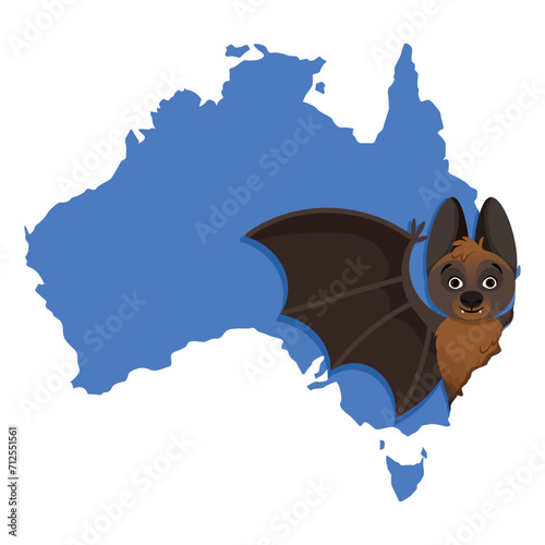 Kalong flying fox along with a map of mainland Australia
