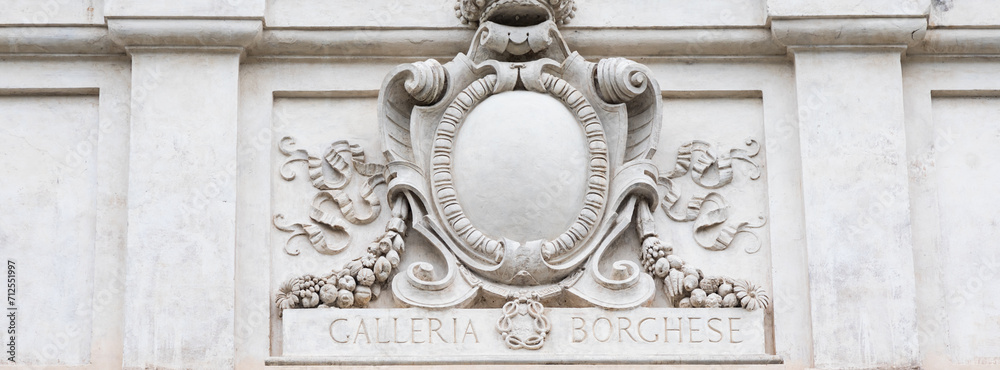 Rome, Italy - Galleria Borghese - Borghese Gallery building - symbol above the entrance