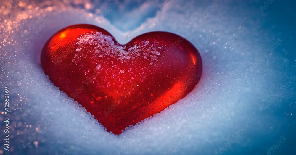 Fototapeta premium Red heart on ice cubes. Valentines day background. Love concept.