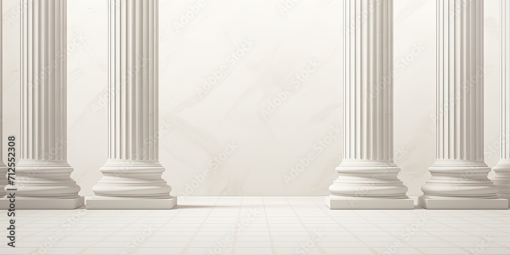 Realistic white columns with classical marble pillars, ancient architecture, and museum texture. - obrazy, fototapety, plakaty 