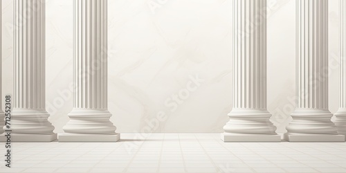 Realistic white columns with classical marble pillars, ancient architecture, and museum texture. photo