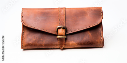 Brown natural leather wallet isolated, AI Generative.