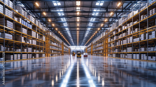 High-tech warehouse with a high level of electronics, equipped to store and sort goods