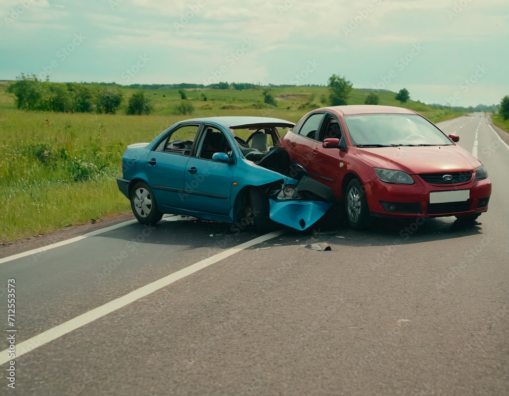 Car accident on the road after collision with another car on the road