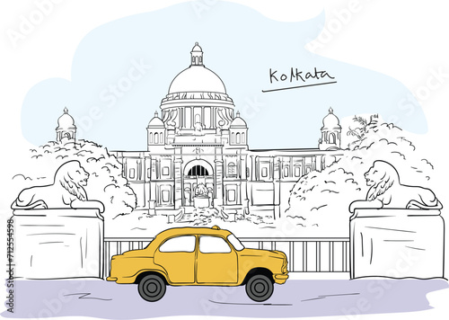 Kolkata, India. Victoria Hand drawn vector illustration
