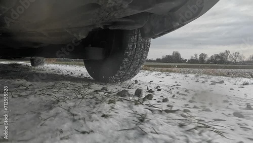 Car ride in winter on a snow