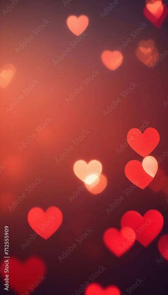 festive evening sparkling background with hearts - red with lights and bokeh