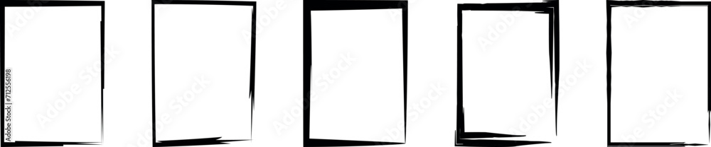 Grunge rectangle brush outline frames set. Hand drawn frame border shape elements. - obrazy, fototapety, plakaty 