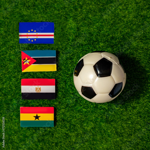 Flags of the teams participating in Group B of the 2024 African Cup of Nations. Cape Verde, Mozambique, Egypt, Ghana