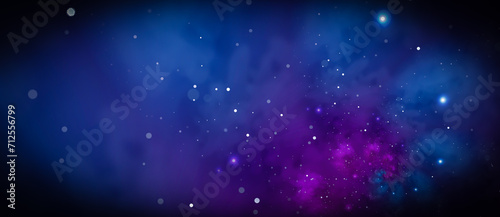 Deep outer space background with stars and nebula in blue, and purple