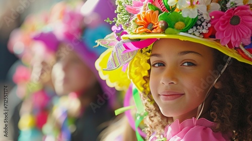 Kids in Easter-themed costumes participating in a lively parade, showcasing their creative outfits and festive accessories