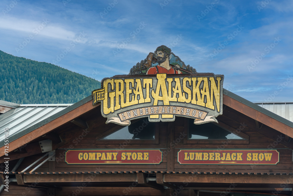 Ketchikan, Alaska The Great Alaskan Lumberjack Show sign. Tourist