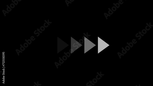 Abstract Right Directional arrow animation on the black background. signal arrow icon. white color a moving arrow pointing to the right.