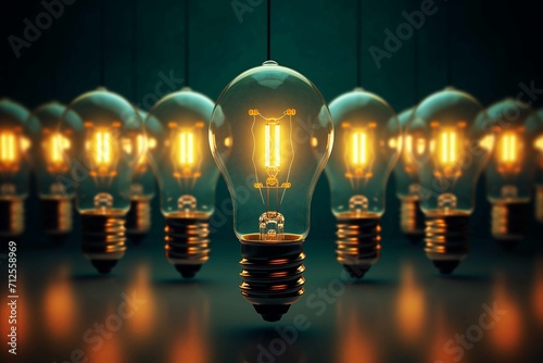 An image of a unique light bulb concept indicating to think differently. A group of light bulbs points in one direction while one individual points in a different way