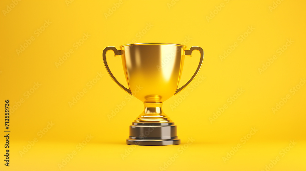 Victorious Cup Shining on Yellow Background with Stars, Perfect Copy Space for Text and Promotional Content, Ideal for Celebrations and Achievements Victorious Cup Shining on Yellow Background with Stars, Perfect Copy Space for Text and Promotional Content, Ideal for Celebrations and Achievements